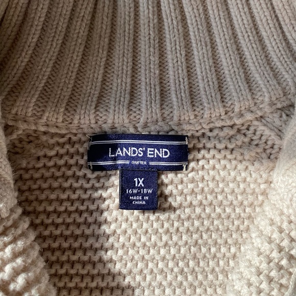 Lands' End Cream Cotton Chunky Thick Knit Crop Sweater-Sz-1X - Picture 10 of 15